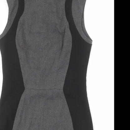 Warehouse Womens Grey Geometric Polyester Shift Size 14 Round Neck Zip