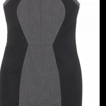 Warehouse Womens Grey Geometric Polyester Shift Size 14 Round Neck Zip