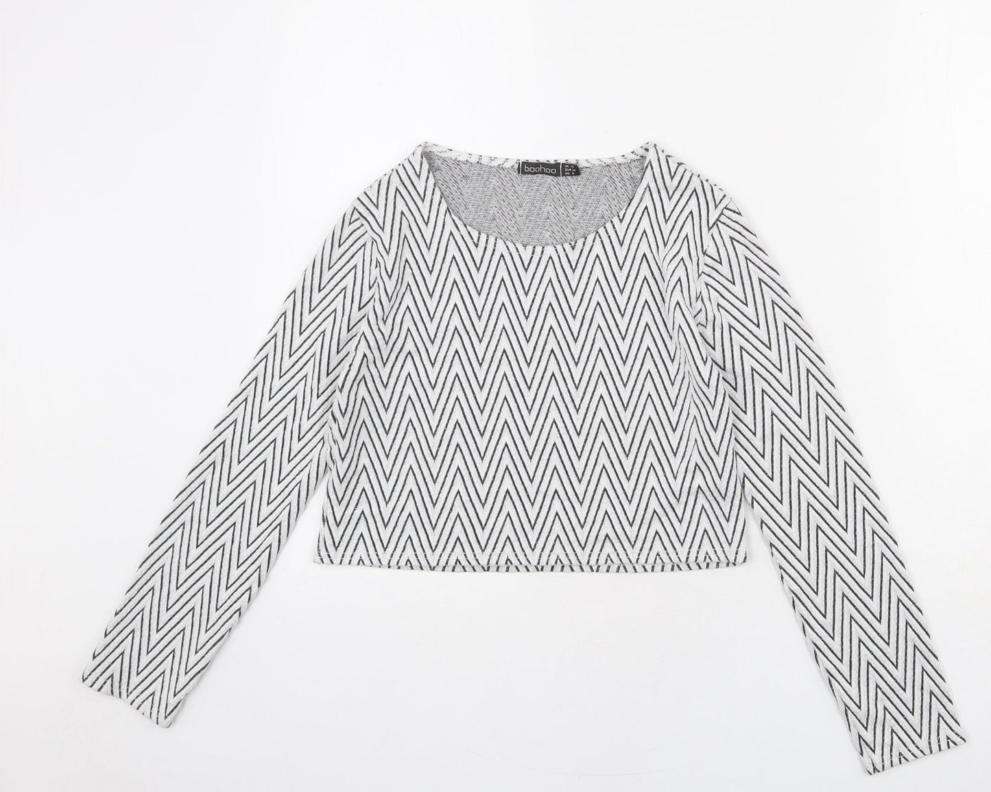 Boohoo Womens Grey Herringbone Viscose Basic T-Shirt Size 10 Round Neck