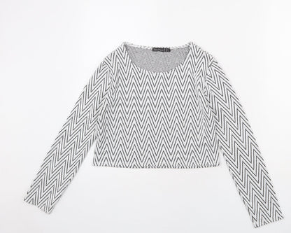 Boohoo Womens Grey Herringbone Viscose Basic T-Shirt Size 10 Round Neck