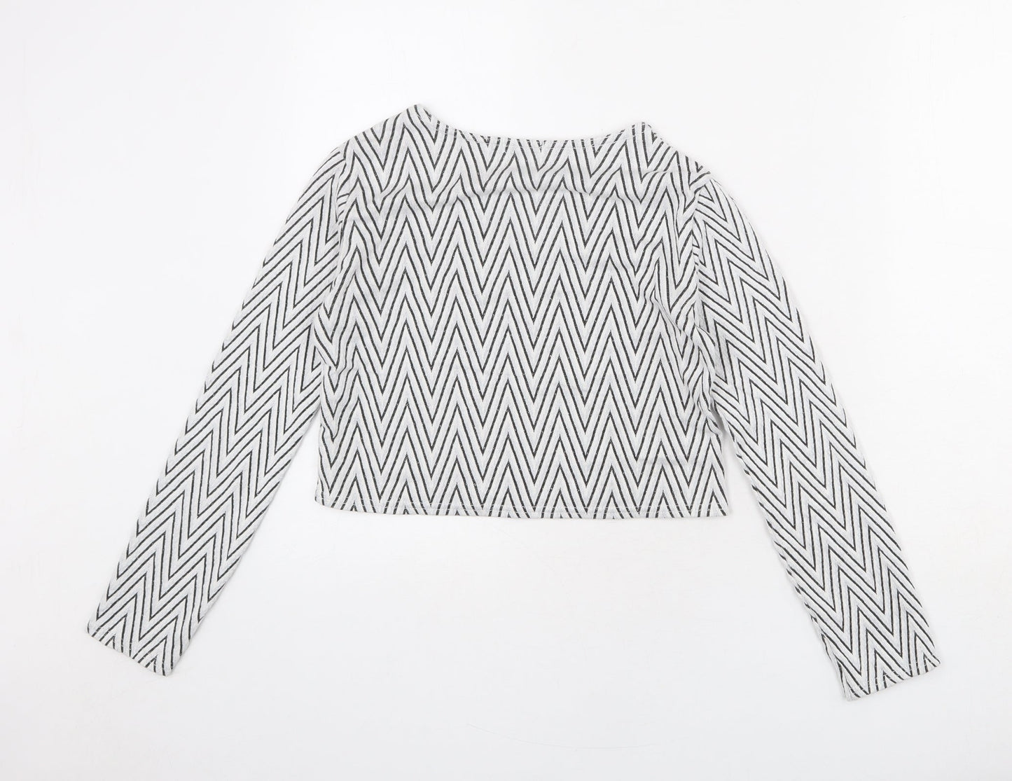 Boohoo Womens Grey Herringbone Viscose Basic T-Shirt Size 10 Round Neck