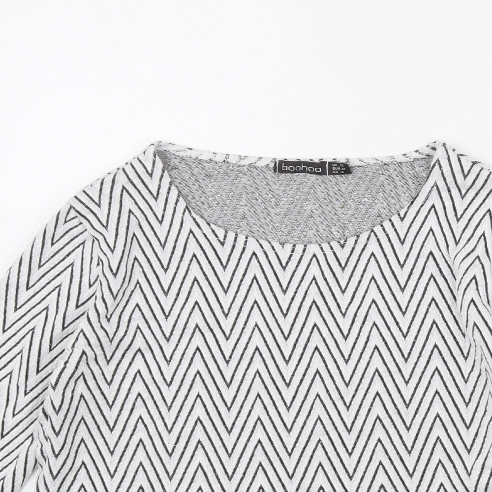 Boohoo Womens Grey Herringbone Viscose Basic T-Shirt Size 10 Round Neck