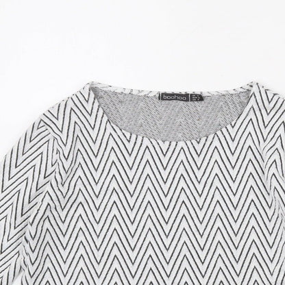 Boohoo Womens Grey Herringbone Viscose Basic T-Shirt Size 10 Round Neck