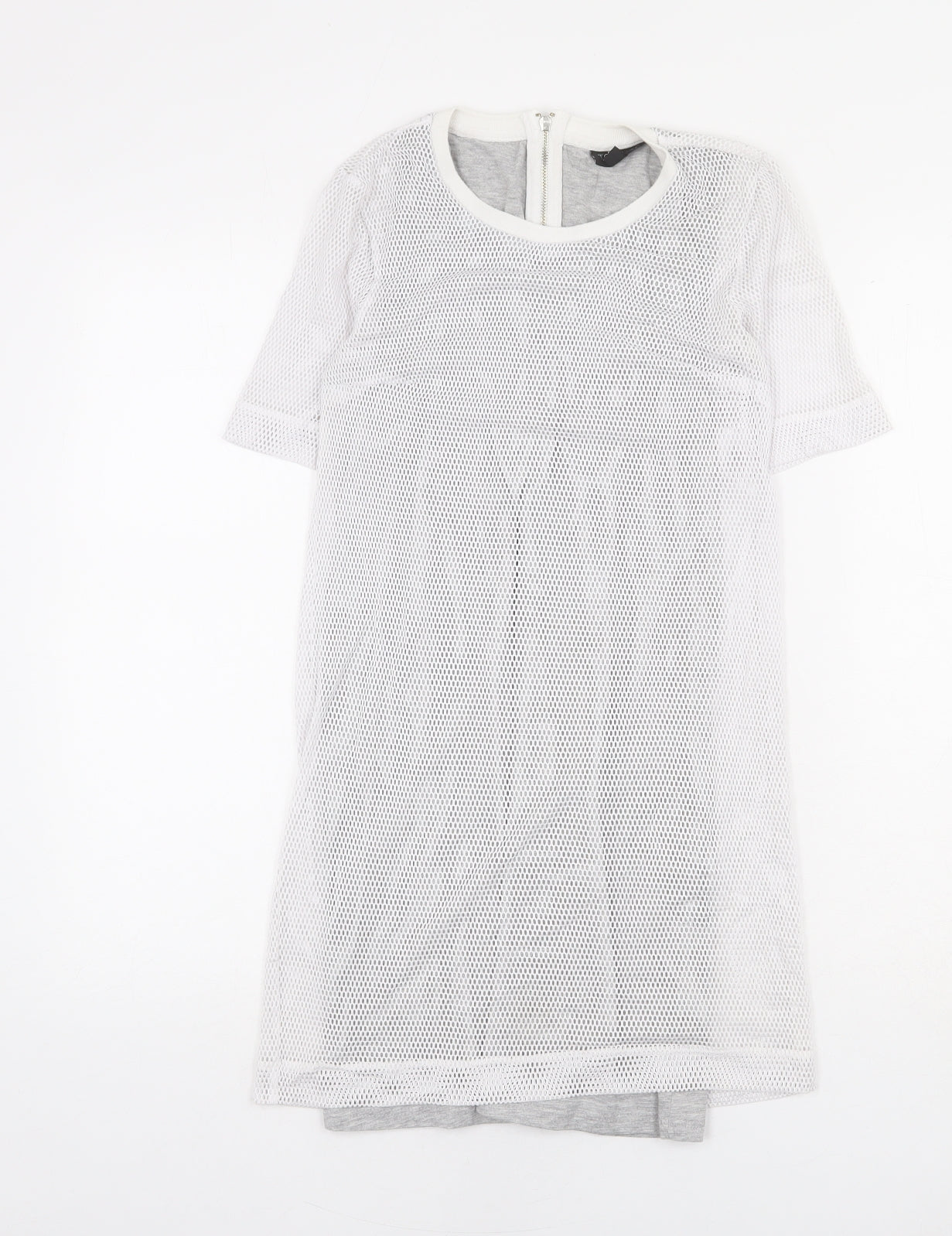Topshop Womens White Polyester A-Line Size 8 Round Neck Zip