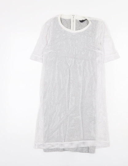 Topshop Womens White Polyester A-Line Size 8 Round Neck Zip