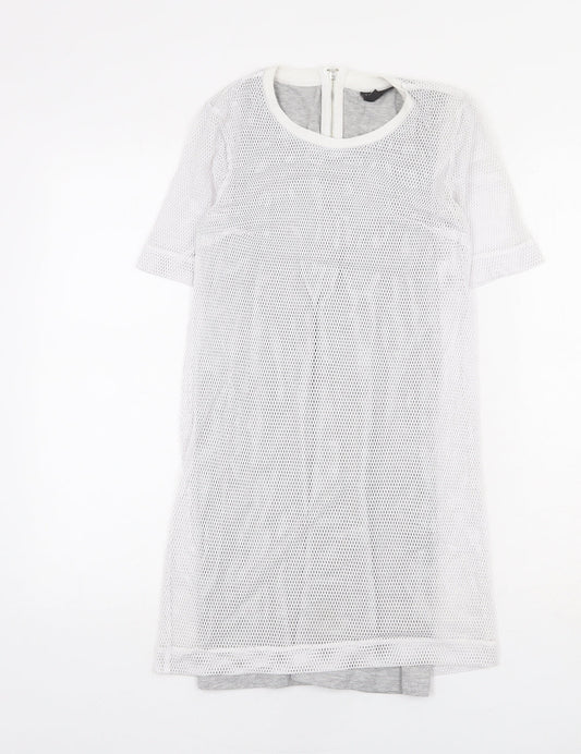Topshop Womens White Polyester A-Line Size 8 Round Neck Zip