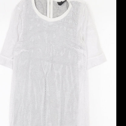 Topshop Womens White Polyester A-Line Size 8 Round Neck Zip
