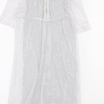 Topshop Womens White Polyester A-Line Size 8 Round Neck Zip