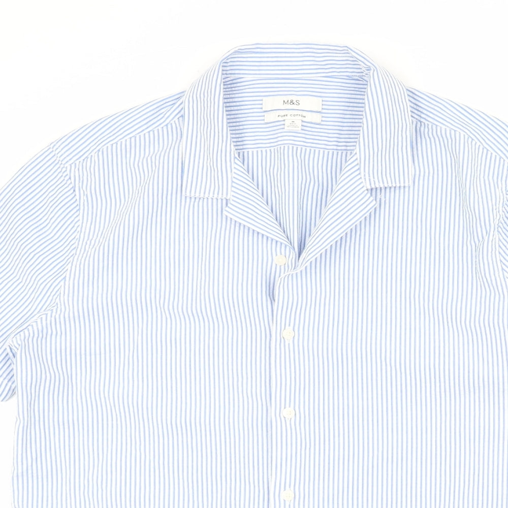Mens UK Size M Marks and Spencer Blue  Button-Up Short Sleeve Casual Shirt