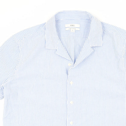 Mens UK Size M Marks and Spencer Blue  Button-Up Short Sleeve Casual Shirt