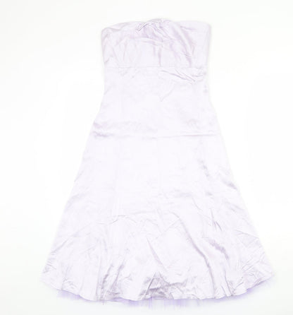Warehouse Womens Purple Acrylic Ball Gown Size 8 Off the Shoulder Zip - Tulle underskirt