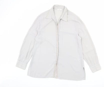 St Michael Womens Grey Polyester Basic Button-Up Size 14 Collared