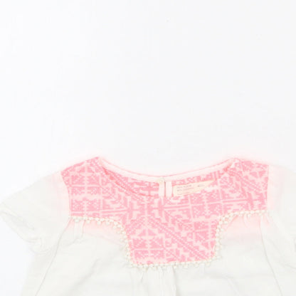 Zara Girls White Polyester Basic Blouse Size 4 Years Round Neck Button