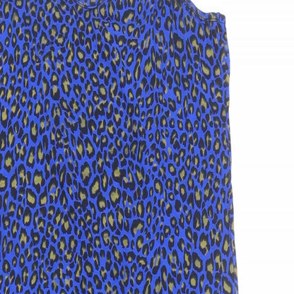 PRETTYLITTLETHING Womens Blue Animal Print Polyester Slip Dress Size 10 V-Neck Pullover - Leopard pattern