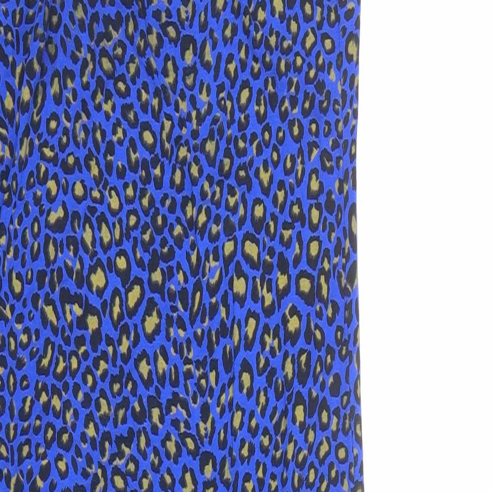 PRETTYLITTLETHING Womens Blue Animal Print Polyester Slip Dress Size 10 V-Neck Pullover - Leopard pattern