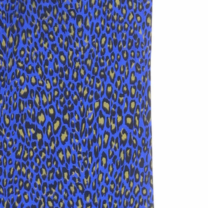 PRETTYLITTLETHING Womens Blue Animal Print Polyester Slip Dress Size 10 V-Neck Pullover - Leopard pattern
