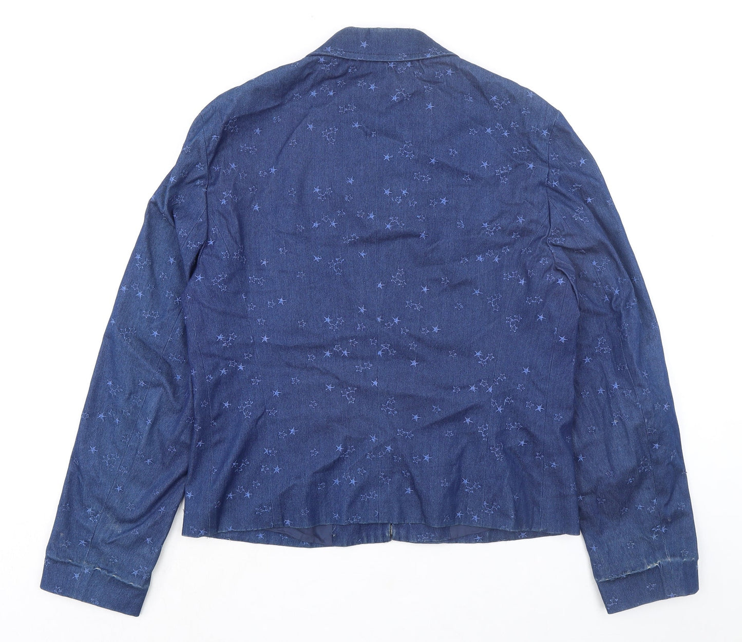 ESCADE SPORT Womens Blue Geometric Jacket Size 10 Zip - Stars Print