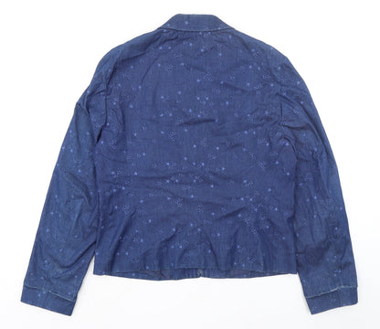 ESCADE SPORT Womens Blue Geometric Jacket Size 10 Zip - Stars Print