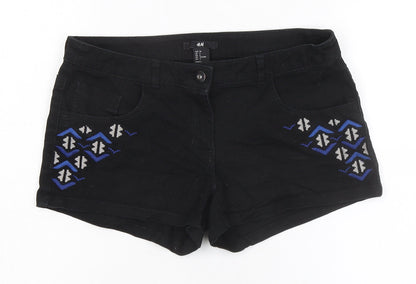 H&M Womens Black Cotton Hot Pants Shorts Size 36 in Regular Zip