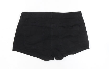 H&M Womens Black Cotton Hot Pants Shorts Size 36 in Regular Zip