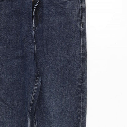 Zara Womens Blue Cotton Straight Jeans Size 8 L26 in Regular Zip - Raw Hem