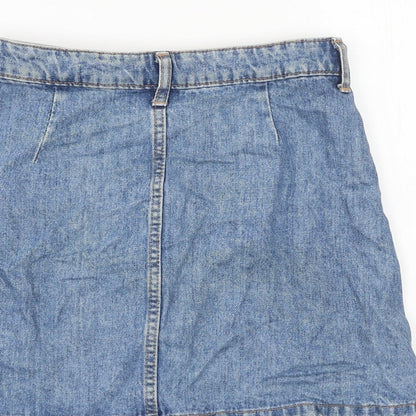 Bershka Womens Blue Cotton Mini Skirt Size 6 Button
