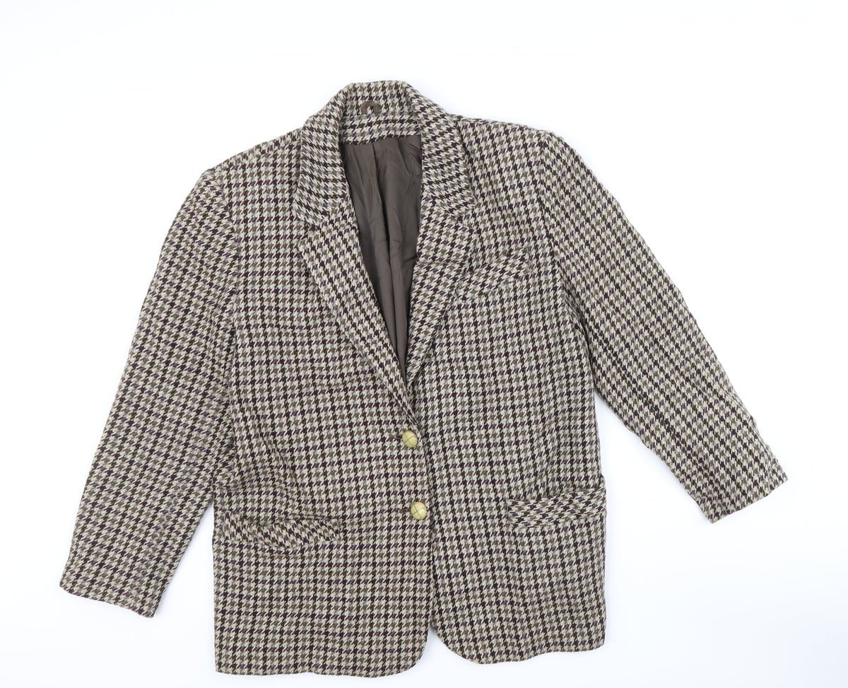 Accolade Womens Brown Plaid Nylon Jacket Blazer Size 14