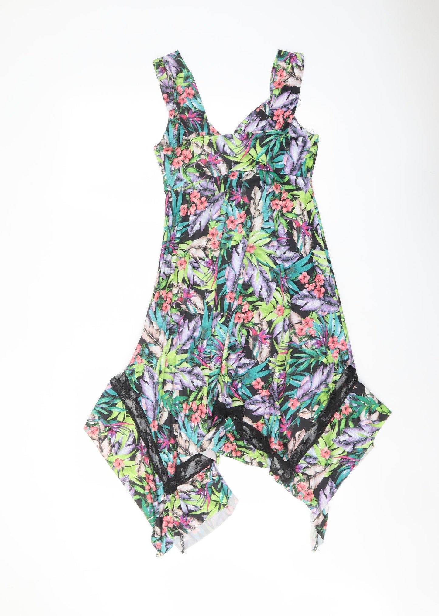 Izabel Womens Multicoloured Floral Polyester Tank Dress Size 8 V-Neck Pullover