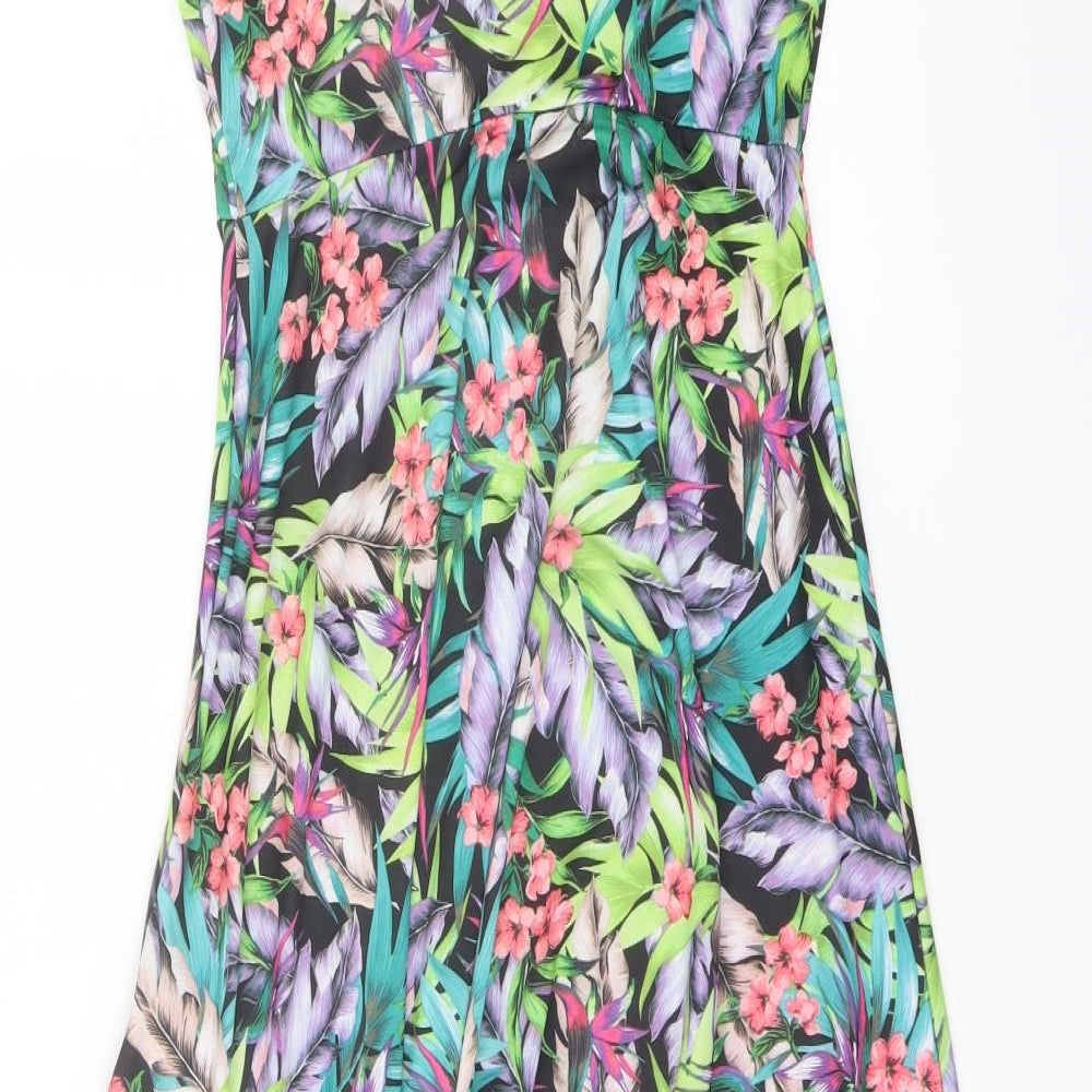 Izabel Womens Multicoloured Floral Polyester Tank Dress Size 8 V-Neck Pullover