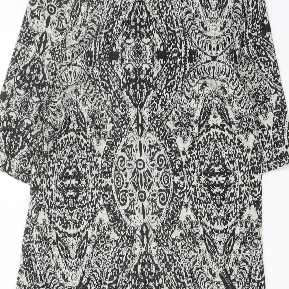 Wallis Womens Black Geometric Polyester Shift Size 12 Boat Neck Zip
