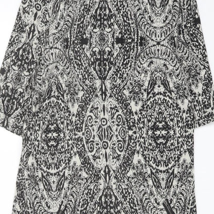 Wallis Womens Black Geometric Polyester Shift Size 12 Boat Neck Zip
