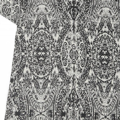 Wallis Womens Black Geometric Polyester Shift Size 12 Boat Neck Zip