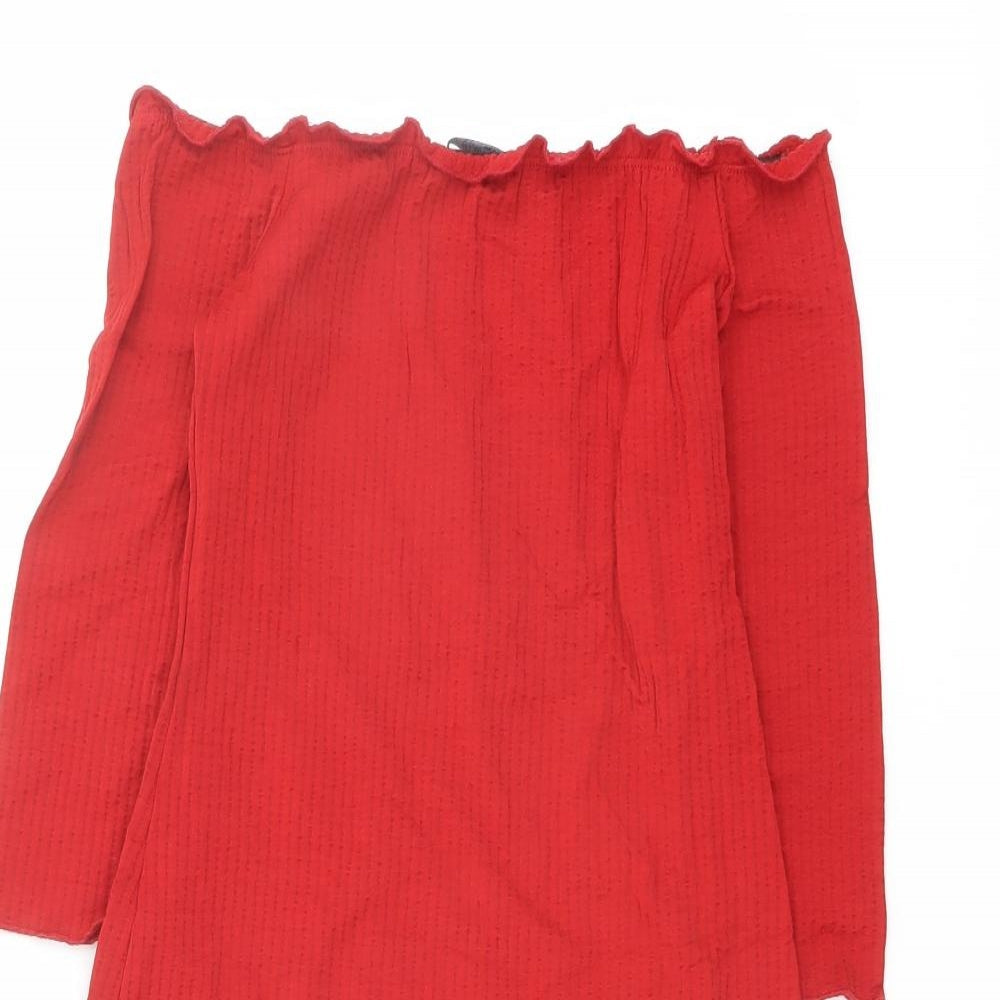 Bershka Womens Red Polyester Bodycon Size M Off the Shoulder Pullover