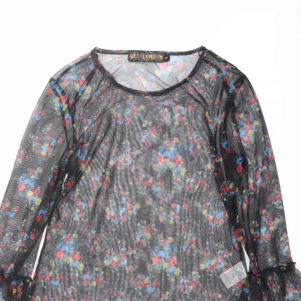 QED London Womens Black Floral Polyester Bodysuit One-Piece Size M Snap