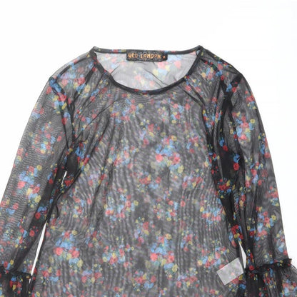 QED London Womens Black Floral Polyester Bodysuit One-Piece Size M Snap