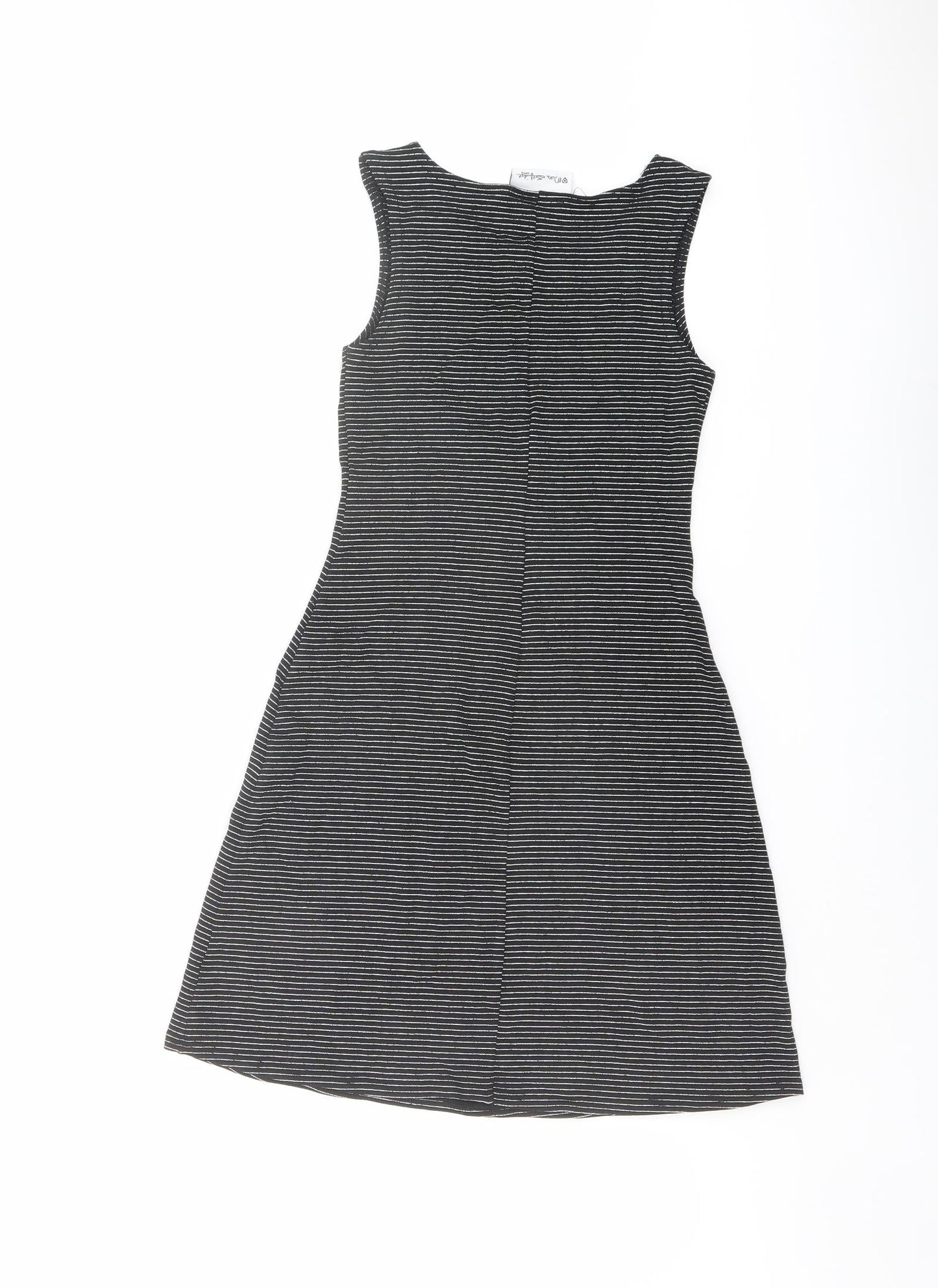 Miss Selfridge Womens Black Striped Acetate Tank Dress Size 8 Boat Neck Pullover