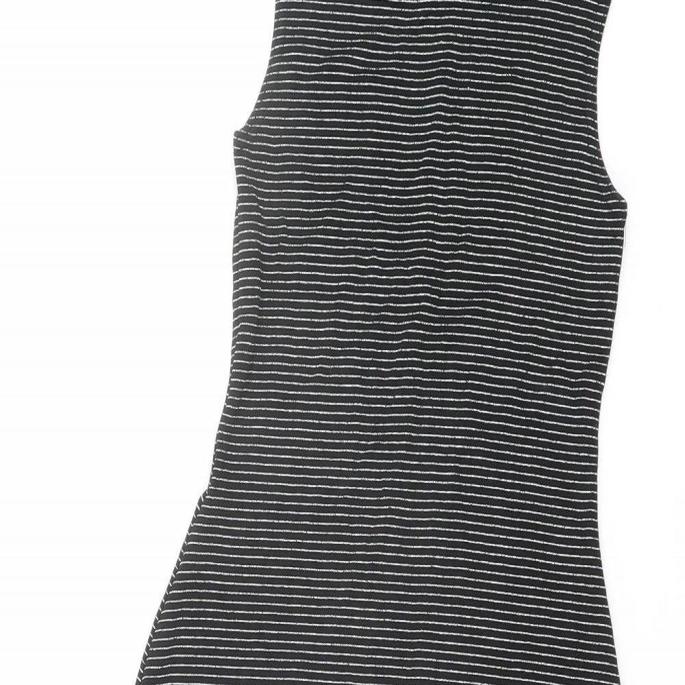 Miss Selfridge Womens Black Striped Acetate Tank Dress Size 8 Boat Neck Pullover