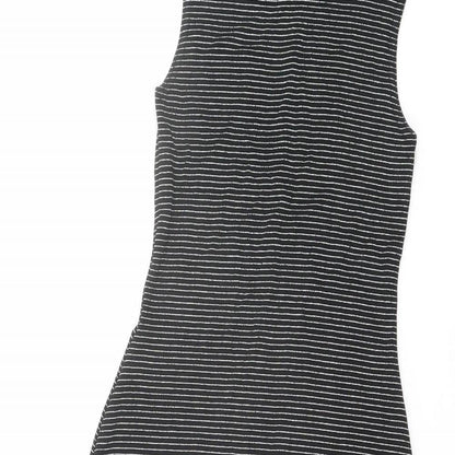 Miss Selfridge Womens Black Striped Acetate Tank Dress Size 8 Boat Neck Pullover