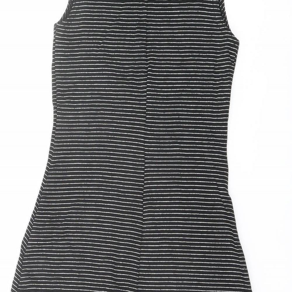 Miss Selfridge Womens Black Striped Acetate Tank Dress Size 8 Boat Neck Pullover