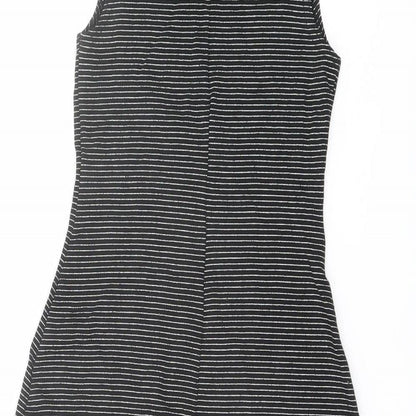 Miss Selfridge Womens Black Striped Acetate Tank Dress Size 8 Boat Neck Pullover