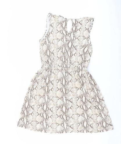 H&M Womens Beige Animal Print Viscose Tank Dress Size M Scoop Neck Pullover - Snakeskin pattern