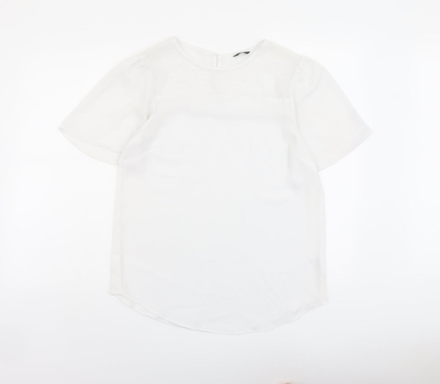 M&Co Womens White Polyester Basic T-Shirt Size 10 Round Neck