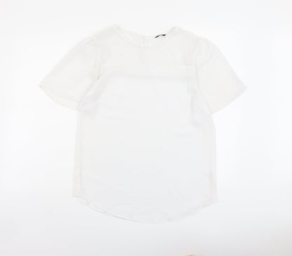 M&Co Womens White Polyester Basic T-Shirt Size 10 Round Neck