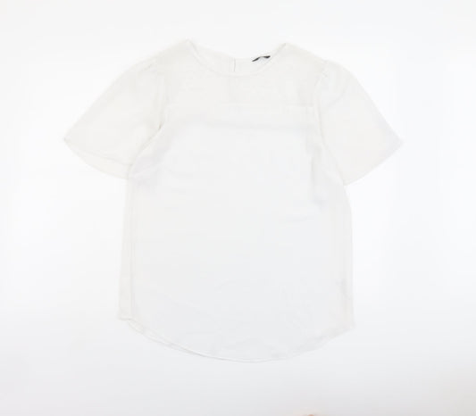 M&Co Womens White Polyester Basic T-Shirt Size 10 Round Neck