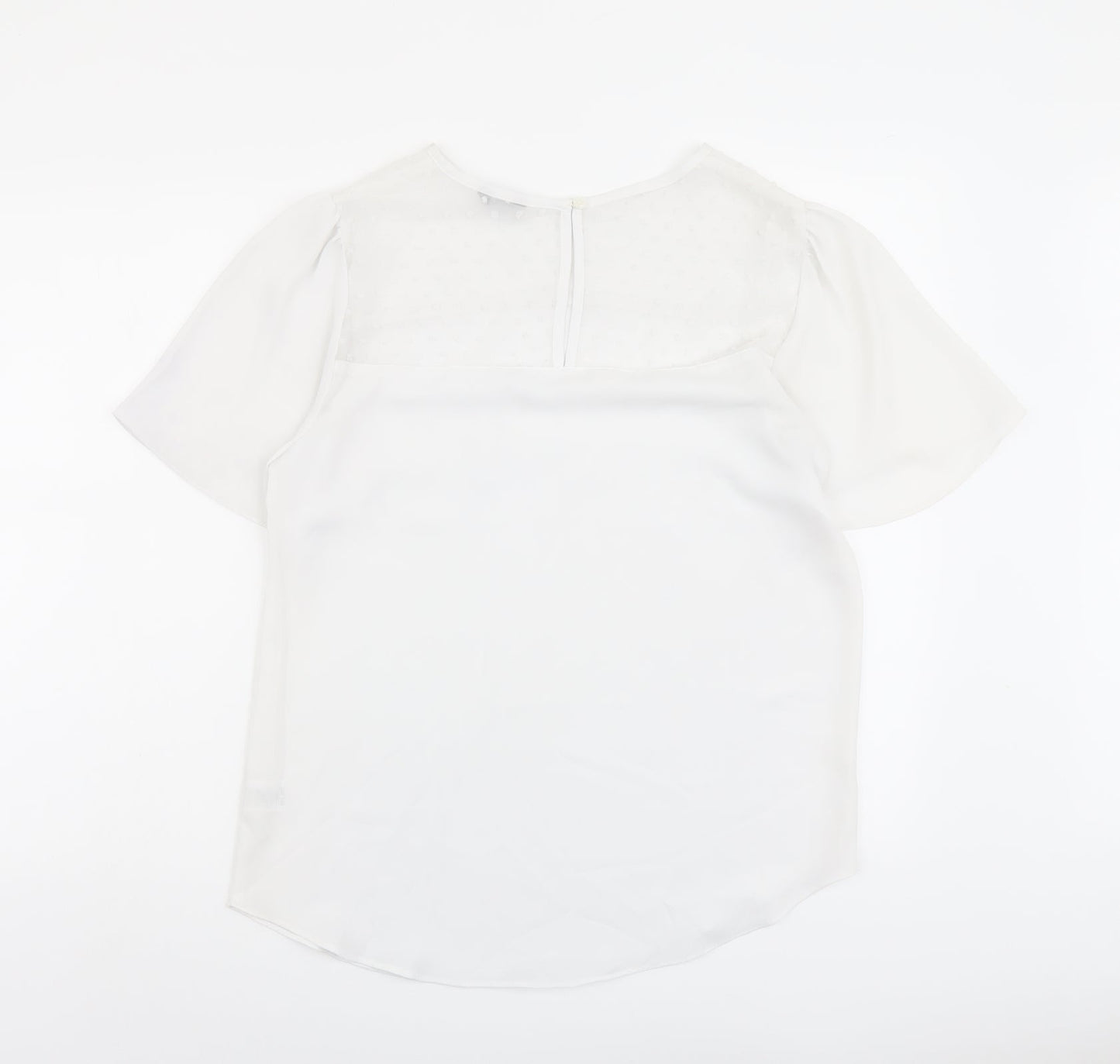 M&Co Womens White Polyester Basic T-Shirt Size 10 Round Neck