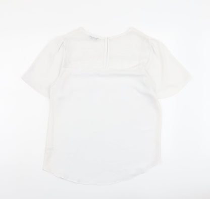 M&Co Womens White Polyester Basic T-Shirt Size 10 Round Neck
