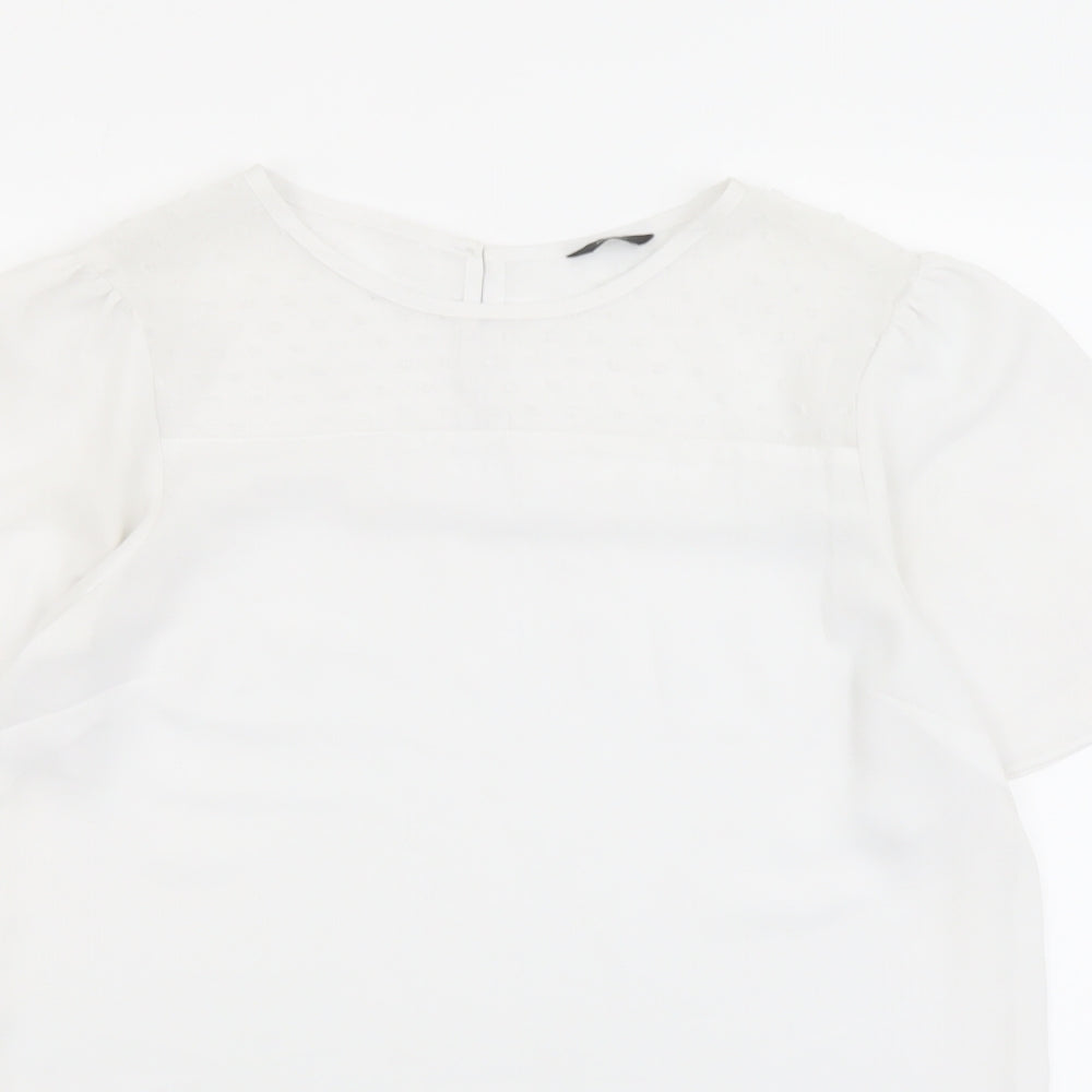 M&Co Womens White Polyester Basic T-Shirt Size 10 Round Neck