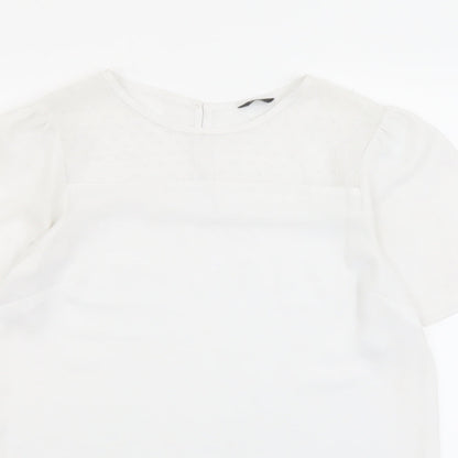 M&Co Womens White Polyester Basic T-Shirt Size 10 Round Neck