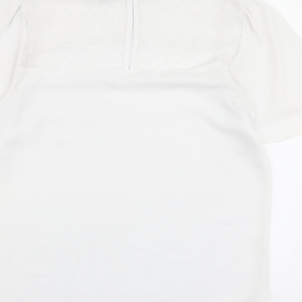 M&Co Womens White Polyester Basic T-Shirt Size 10 Round Neck