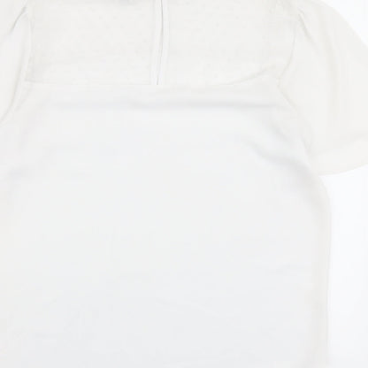 M&Co Womens White Polyester Basic T-Shirt Size 10 Round Neck